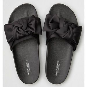 American Eagle Black Satin Bow Slides